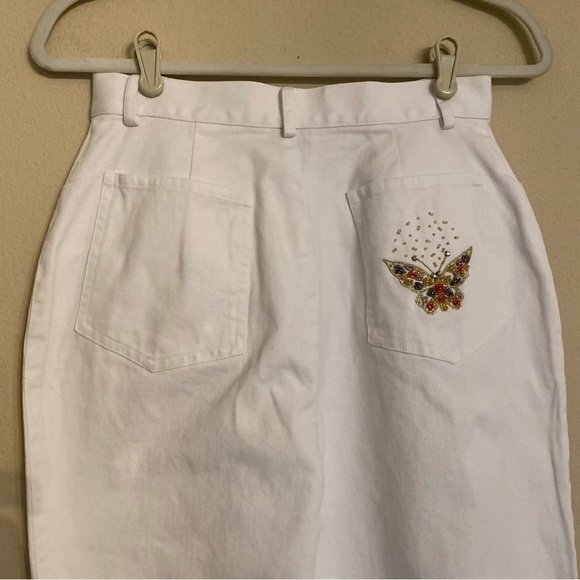 Vintage PRIVATA Beaded Insects Bugs Butterflies White Denim Jeans Size 8 - Picture 10 of 16